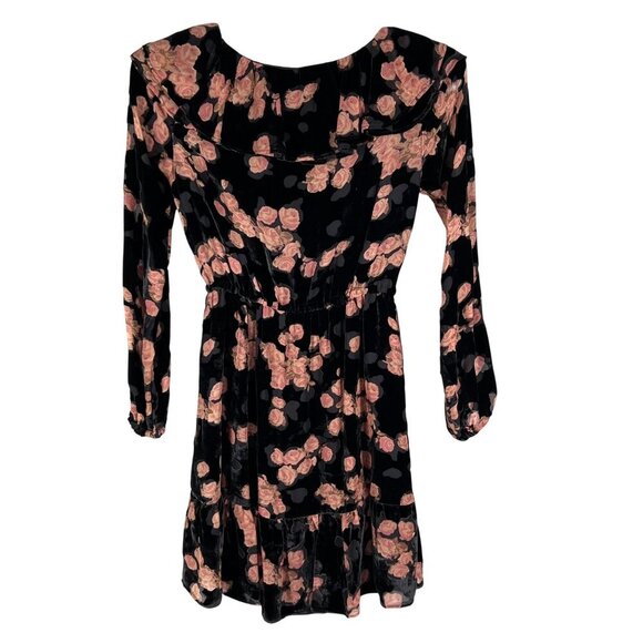 MICHAEL Michael Kors S Velvet Burnout Floral Long Sleeve Ruffle Silk Blend Dress - Picture 10 of 16